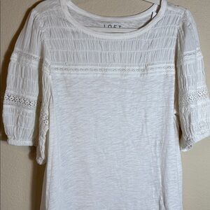 NWT Loft Cream Color Lace Trim TShirt Lacey, Feminine, Cottagecore Size L